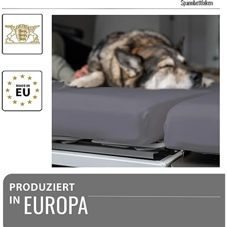 BLACK FOREST FOX Spannbettlaken Spannbettlaken VW Grand California 680 3 tlg. Heckbett OEKO-TEX®, Baumwolle, Gummizug: rundum, Grau – Bild 6