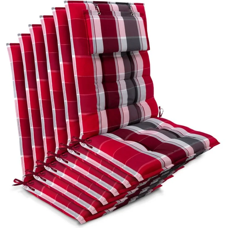 Beautissu Hochlehnerauflage 6er Set Sun-HL Hochlehner Auflage 120x50x8cm Rot-Anthrazit-Gestreift, Mit Kopfpolster, rutschfest & robust – Befestigungsbänder, UV 5 – Bild 1