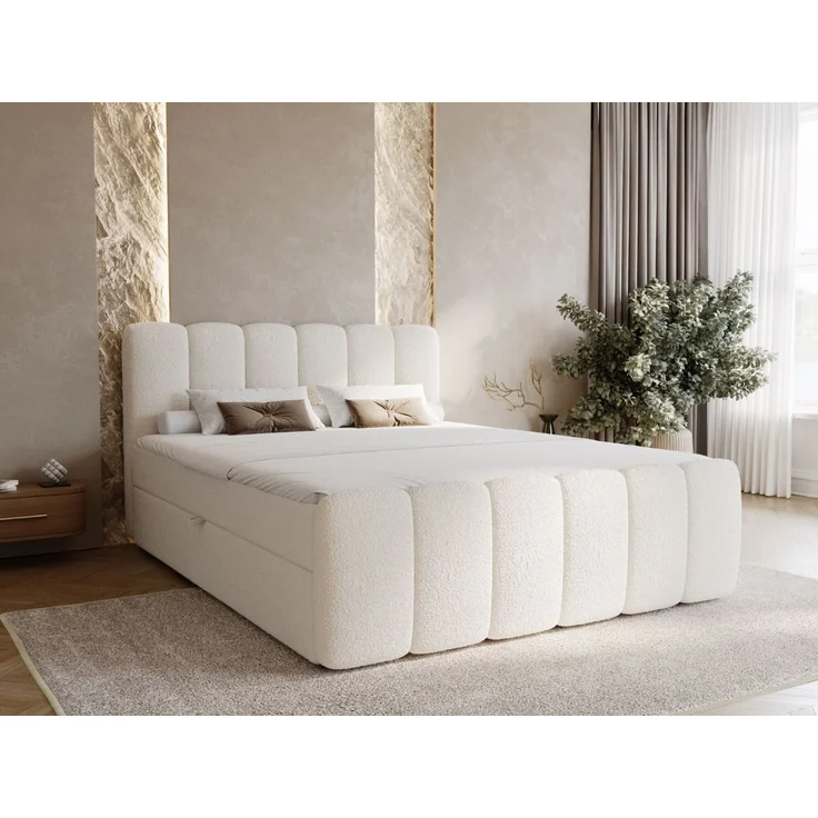 GRAINGOLD Cloud Boxspringbett 200x200, Bett mit Bettkasten, Bouclé-Stoff, mit Kopfteil, Beige – Bild 1