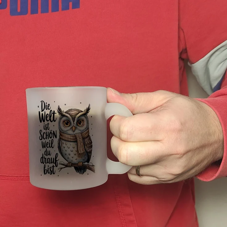 speecheese Tasse Eule mit Schal Glas Tasse Die Welt ist schön – Bild 6