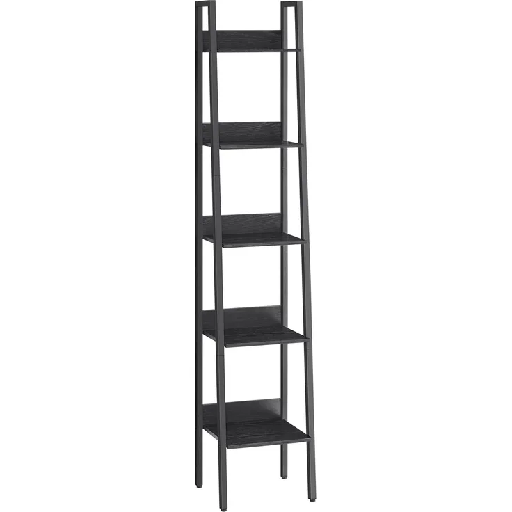 Vasagle Bücherregal, Leiterregal 5 Ebenen, schmales Regal, offenes Standregal für Arbeitszimmer, Wohnzimmer, Schlafzimmer, Küche, Industrie-Design, Schwarze Holzoptik-schwarz LLS109B56