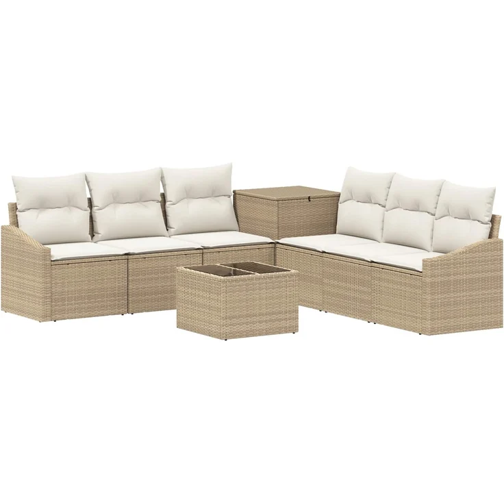 vidaXL Sofa Set 8 stk. Beige und Cremeweiß Polyrattan und Stahl 3448230 – Bild 2