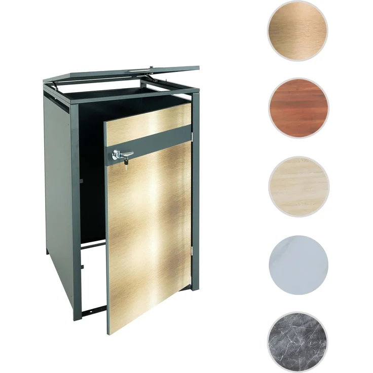 1er Mülltonnenverkleidung HWC-J82, Mülltonnenbox, erweiterbar, Metall 32kg, anthrazit ~ gold – Bild 10