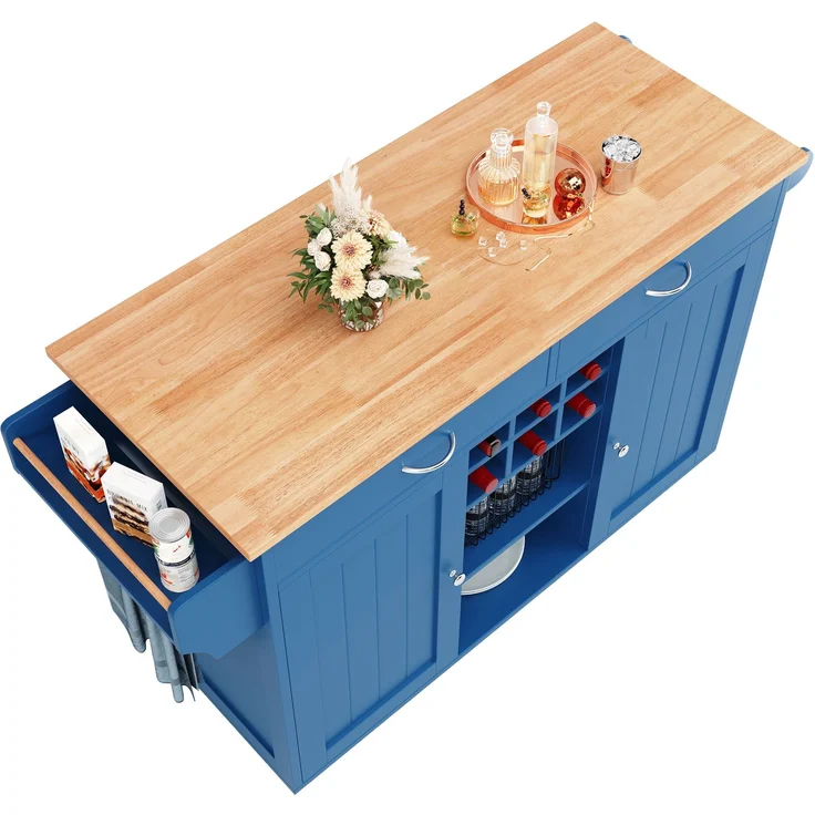 Abrihome Kücheninsel mit Holzmaserung und Stauraum, Blau, 92x45x102 cm – Bild 2