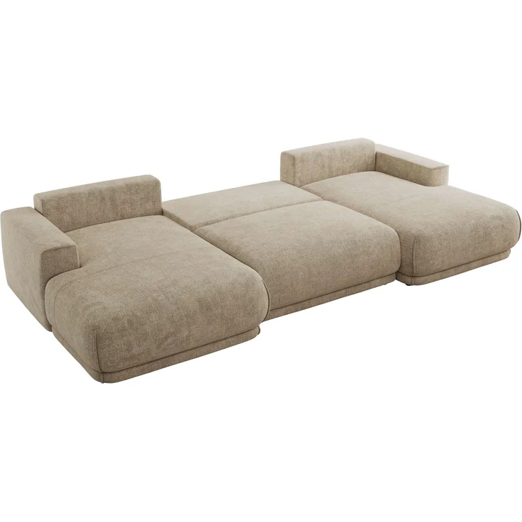 XXL Wohnlandschaft RINA U-Form 360 cm breit, Sofa mit Schlaffunktion & DL-Mechanismus, Wellenfederung, modern freistehend - Beige Schenille grob gewebt – Bild 5