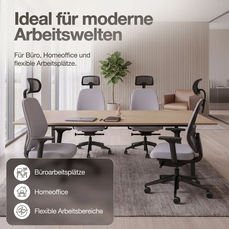 ASSMANN Ergonomischer Bürostuhl Atessa mit Polsterrücken und Kopfstütze Hellgrau 63x53x121cm Textil – Bild 5