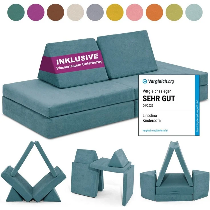 Linodino Kindersofa Spielsofa I aus Schaumstoff Bausteine I Spielcouch für Kinder, Wasserfeste Unterbezüge, Waschbare Chenille Bezüge 30° – Bild 1