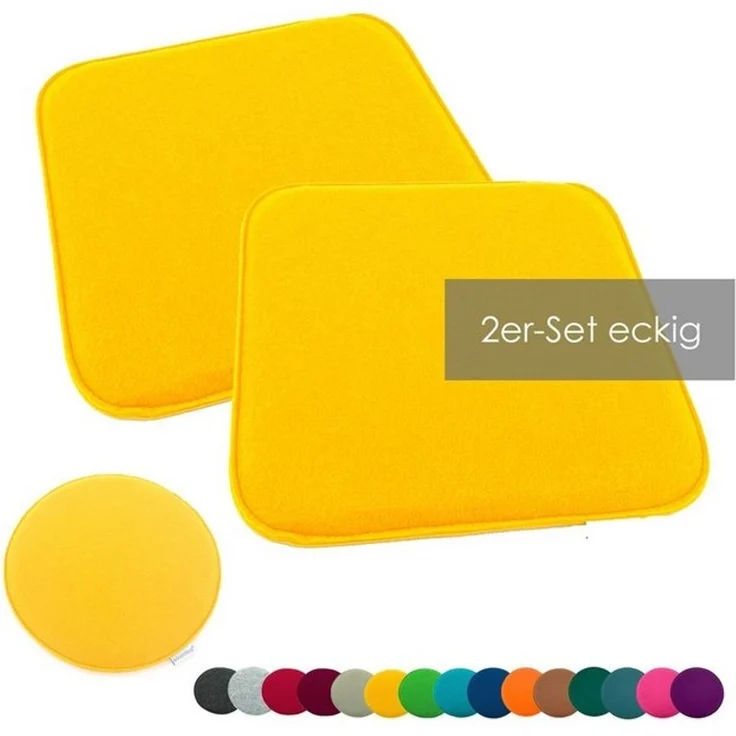 heimtexland ® Sitzkissen Set Filz Stuhlkissen Stuhlauflage Filzkissen Stuhl Polster Kissen Typ631 2er Set 35 cm Rund Senfgelb – Bild 4