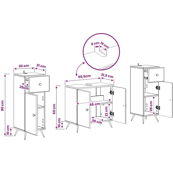 vidaXL 3-teiliges Badezimmer-Schranksystem BREDA 3 stk. Raucheiche 3418049 – Bild 8
