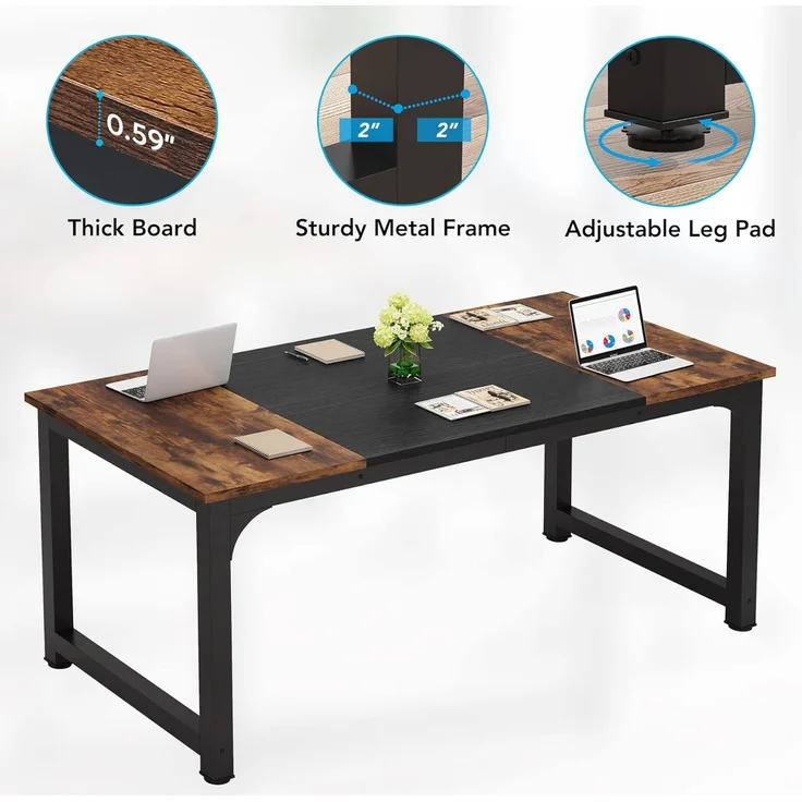 LITTLE TREE 63-Zoll-Großschreibtisch für Führungskräfte, einfacher Computerarbeitsplatz mit 31,5-Zoll-Extrabreit-Arbeitsplatte für das Homeoffice – Bild 7