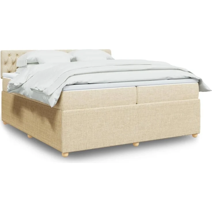 vidaXL Boxspringbett mit Matratze Creme 200x200 cm Stoff 3289875 – Bild 1