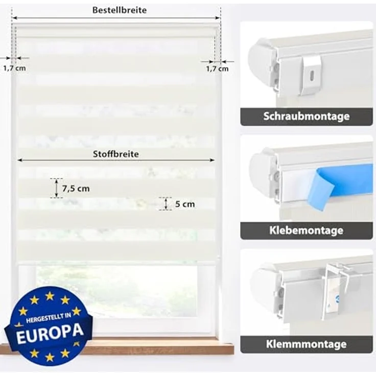 Doppelrollo Doppelrollo mit Klemm-, Klebe- und Schraubmontage, jalousiescout, verdunkelnd, mit Bohren/ohne Bohren, freihängend, Klemm- oder Schraubmontage, freihängend, Klemmträger, Montage mit oder ohne Bohren – Bild 2