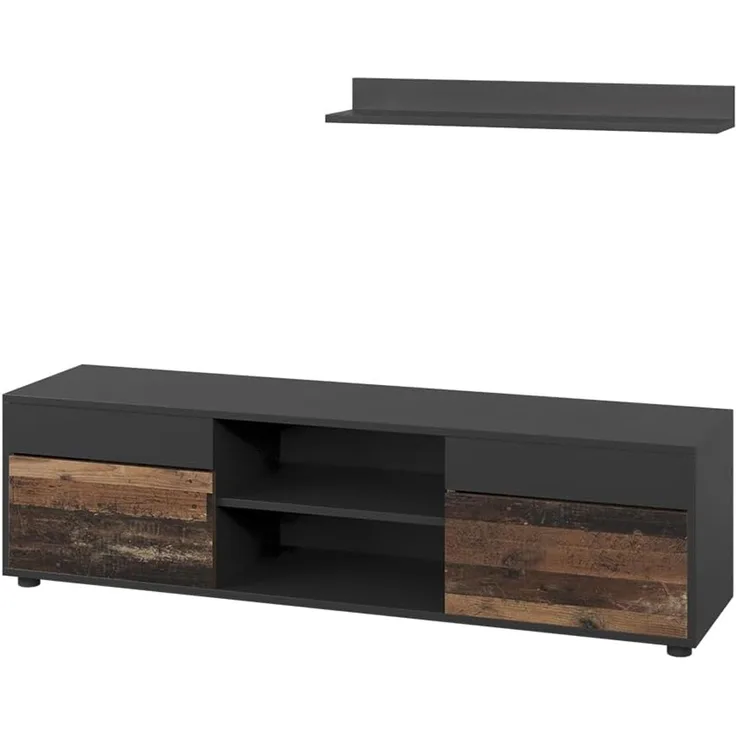 Wohnwand Berno Schwarz/Oldstyle 2 Teile Vicco