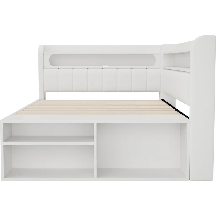 Merax Kinderbett, Einzelbett, Schlafsofa 90x200cm mit USB-Anschluss und LED-Lichtleiste, inklusive Schuhschrank und zwei Schubladen, weiß – Bild 8