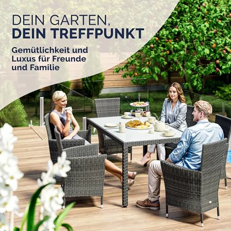 CASARIA® Gartenmöbel-Set, grau, mit Esstisch 150x90 cm – Bild 9