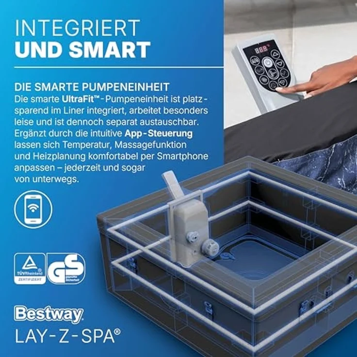 Bestway Whirlpool LAY-Z-SPA® ThermaCore™ Stockholm AirJet™, (Set, 1-tlg, Inkl. App-Steuerung, für max. 6 Personen), 164 x 164 x 65 cm – Bild 7