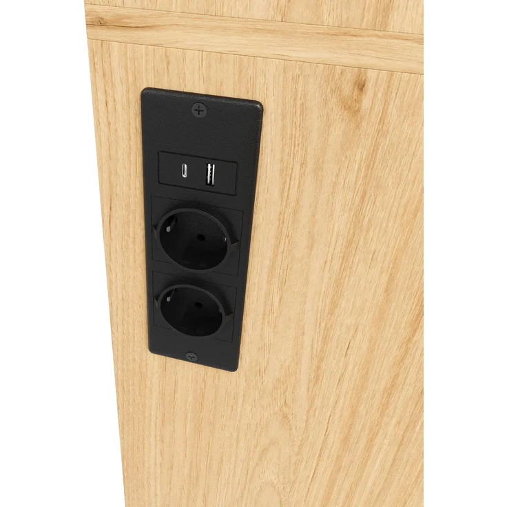 ZUBALIYA Weinschrank 105x40x180 cm, mit LED-Beleuchtung, mit Steckdosen, mit verstellbaren Einlegeböden, aus MDF, Natur – Bild 12