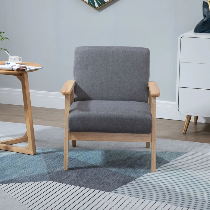 Ohrensessel, Loungesessel mit Armlehnen, Esszimmerstuhl, Relaxsessel in Leinenoptik, Polstersessel, Grau, 64 x 70 x 72 cm--Grau--64x70x72cm--YOUDENOVA – Bild 2