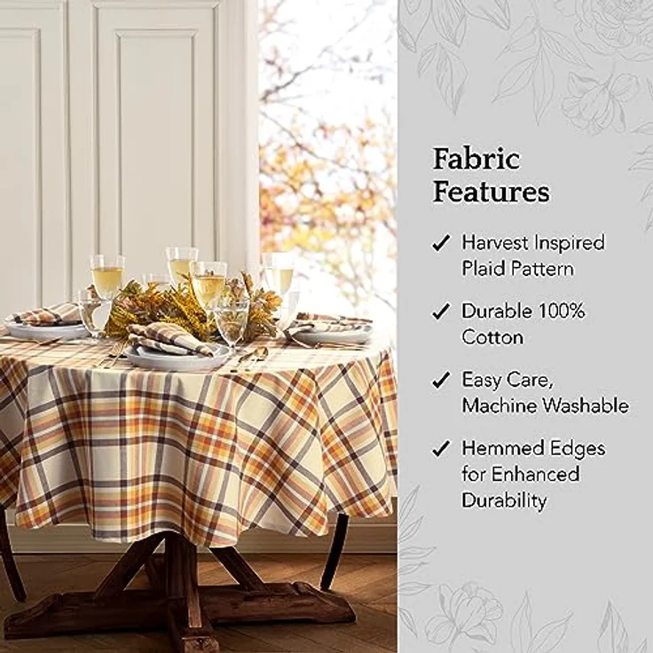 Elrene Home Fashions Russet Harvest gewebte Karierte Baumwolltischdecke für Herbst/Erntedankfest, 152,4x213,4 cm, oval – Bild 4