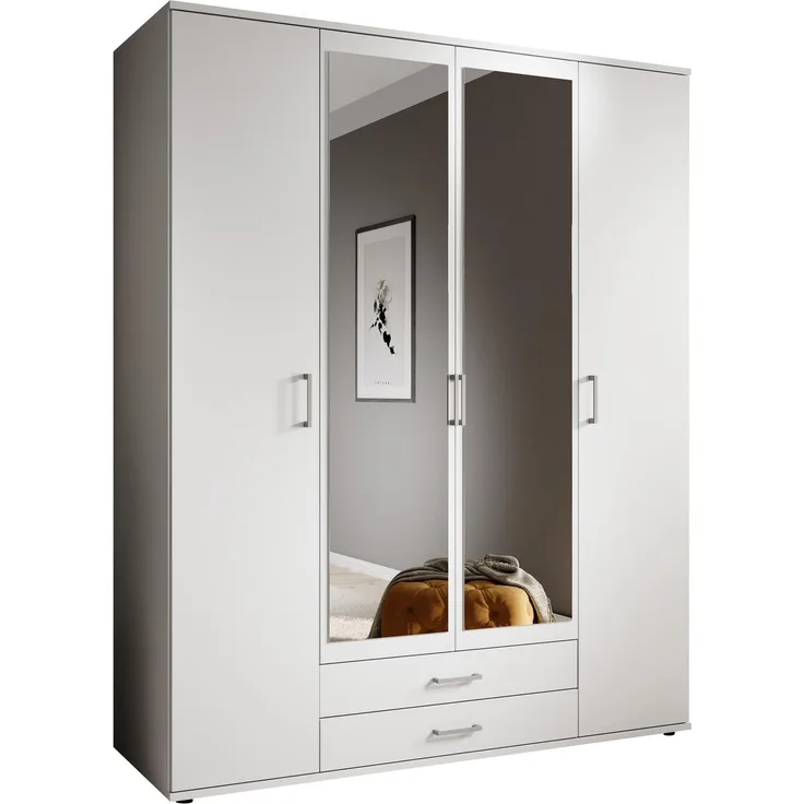 Kleiderschrank >Karl< in Weiß / Spiegel - 159x196x54cm (BxHxT)