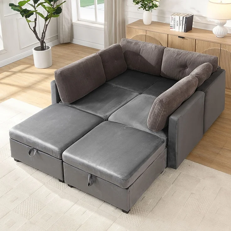 4-Sitzer Wohnlandschaft,H 85 x T 261 x B 132.5 cm, modular mit Samtbezug und Stauraum – Bild 4