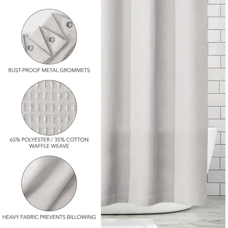 mDesign Luxus Duschvorhang Badewannenvorhang Waffelmuster Polyester Hellgrau – Bild 5