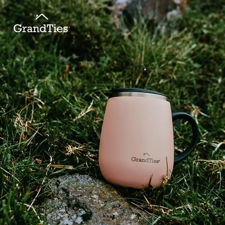 Grandties Insulated Coffee Mug with Handle, Sliding Lid for Splash-Proof 16 oz Wine Glass Shape Thermal Tumbler with Double Walled Vacuum Stainless Steel to Keep Beverages Hot or Cold- Peach Crème – Bild 7
