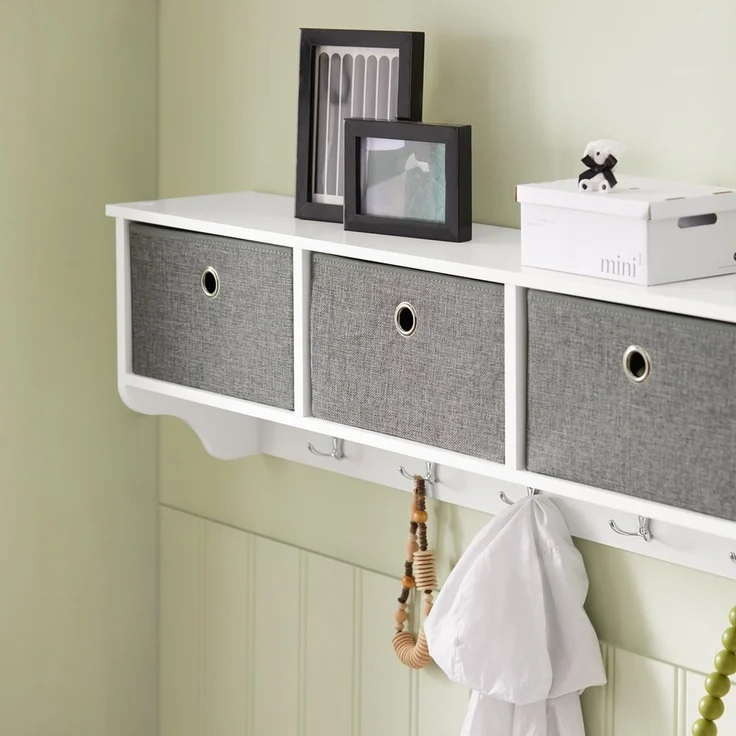 SoBuy FRG282-W Wandgarderobe, MDF, Lackiert, Weiß, 100 x 30 x 20 cm – Bild 8