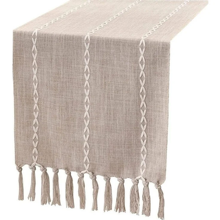 Blusmart Tischläufer Klassische Tischfahne im nordischen Stil (Tischdecke mit Quasten im Boho-Landhausstil 1-tlg, Handgefertigte Quasten, waschbar), Geeignet als Tischdekoration – Bild 4