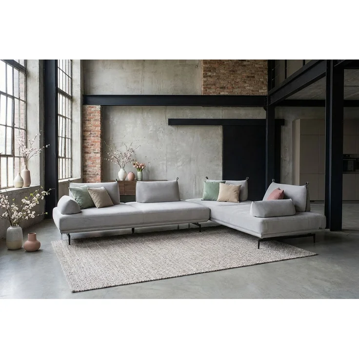 KAWOLA Ecksofa CANE Schlafsofa Daybed mit 2 Armlehnkissen Stoff grau 80 x 210 x 310 cm – Bild 4