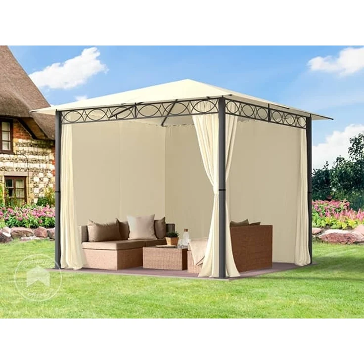 Gartenpavillon 3x3 m wasserdicht PREMIUM Pavillon mit 4 Seitenteilen Gartenzelt ca. 220g/m² Dachplane in creme Partyzelt – Bild 2