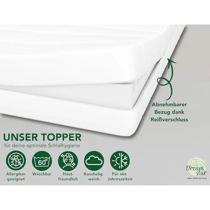 DREAMSTAR Easy Flex, ergonomischer Matratzentopper mit Kaltschaumkern, Härtegrad 3 und 4, Öko-TEX®, 10 cm hoch, 90 x 200 cm, atmungsaktiver Mikrofaserbezug – Bild 4