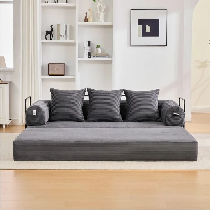 STILVORA Sofa mit Seitentaschen,Klappsofa Relaxsofa mit Kissen&Metallrahmen, Stoffbezug, inklusive 3 Kissen und praktischen Seitentaschen, flexibel kombinierbar zur individuellen Loungegestaltung