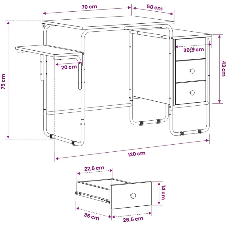 vidaXL Schreibtisch mit Stauraum Sonoma-Grau 120 x 50 x 75 cm 8007999 – Bild 9