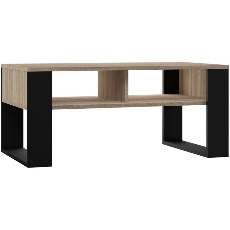 ibonto COUCHTISCH SONOMA-EICHE – SCHWARZ Robust, Kratzfest (H 50 x T 58 x B 90 cm) – Bild 1