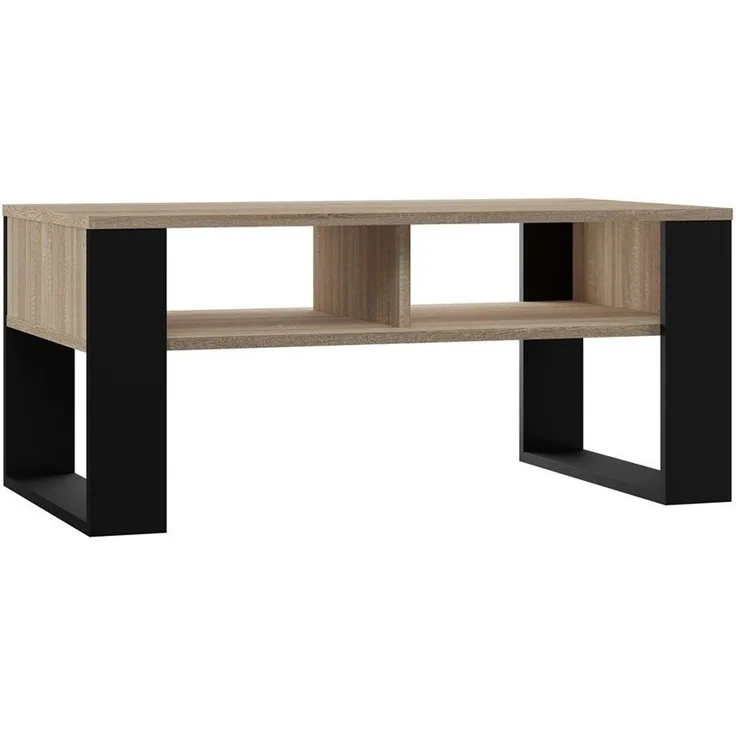 ibonto COUCHTISCH SONOMA-EICHE – SCHWARZ Robust, Kratzfest (H 50 x T 58 x B 90 cm)