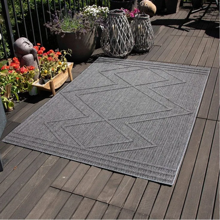 Carpettex Outdoorteppich Boho-Design, Rechteckig, Höhe: 8 mm, In& Outdoor Teppich Grau Boho Design für Küchen Balkon Terrasse Garten