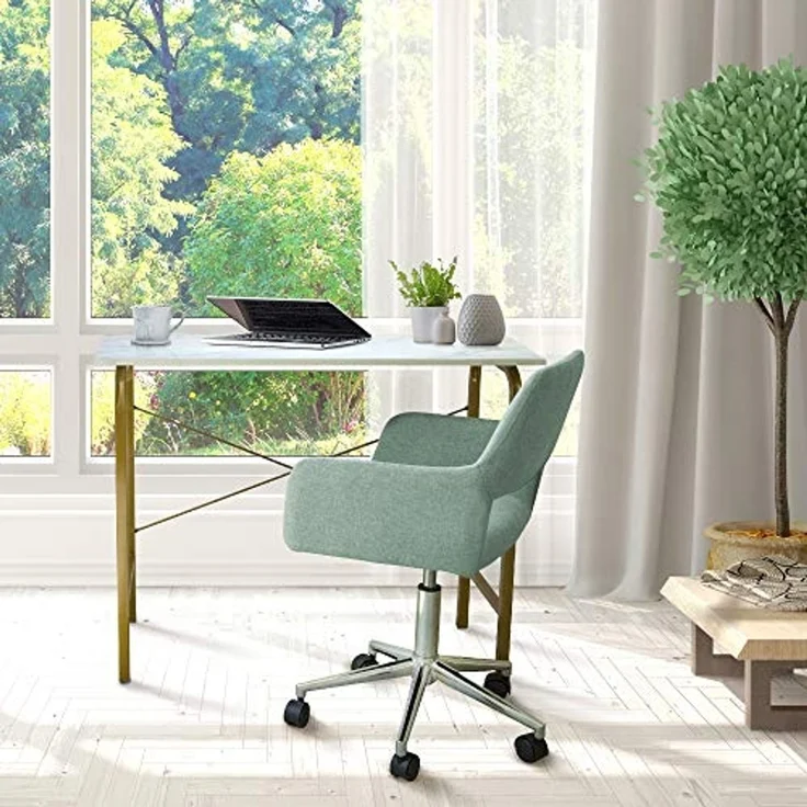 Teamson Home 40″ Bella Moderner Computertisch aus Holz für das Heimbüro, Arbeitszimmer, Schreibtisch oder Beistelltisch mit Weißer Marmorplatte und Messingrahmen – Bild 6