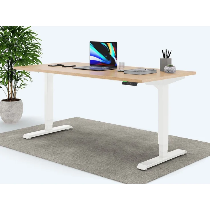 Desktopia Pro X - Elektrisch höhenverstellbarer Schreibtisch / Ergonomischer Tisch mit Memory-Funktion, Buche, Gestell Weiß, 160x80 cm – Bild 1
