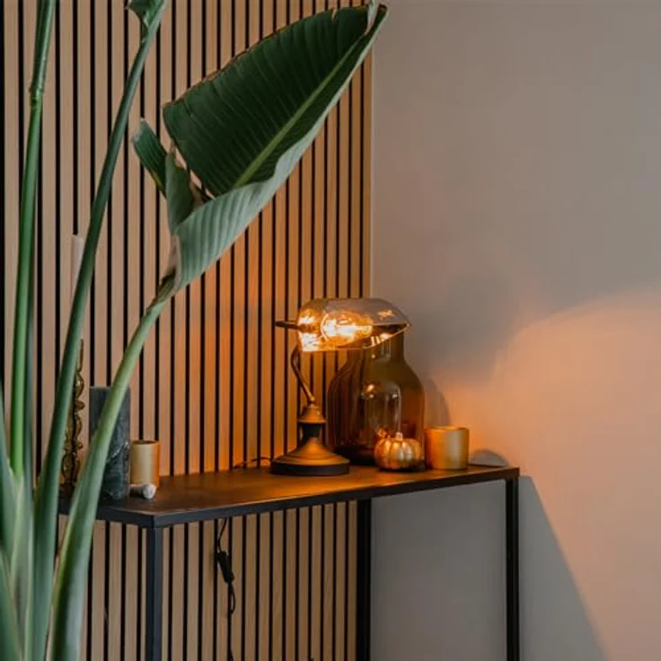 QAZQA Klassische Notarlampe, Antik Schwarz mit Geräuchertem Spiegelglas, Längliche Bankerleuchte, LED geeignet E27, Dimmbar, 34,5 cm Höhe – Bild 2