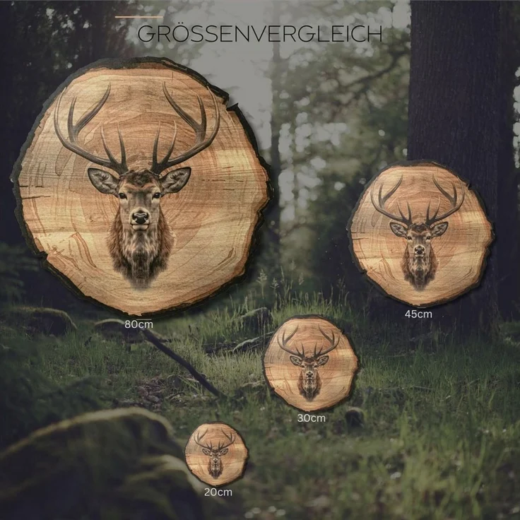 DARO Design Wandbild Wildtiere Jagd Wandbilder Wand Deko Bilder Natur, (Hirsch - Bild klein Wohnzimmer Flur Arbeitszimmer Schlafzimmer Diele Einteilig Rund Fotodruck Jagd & Wildtiere), 20cm – Bild 4