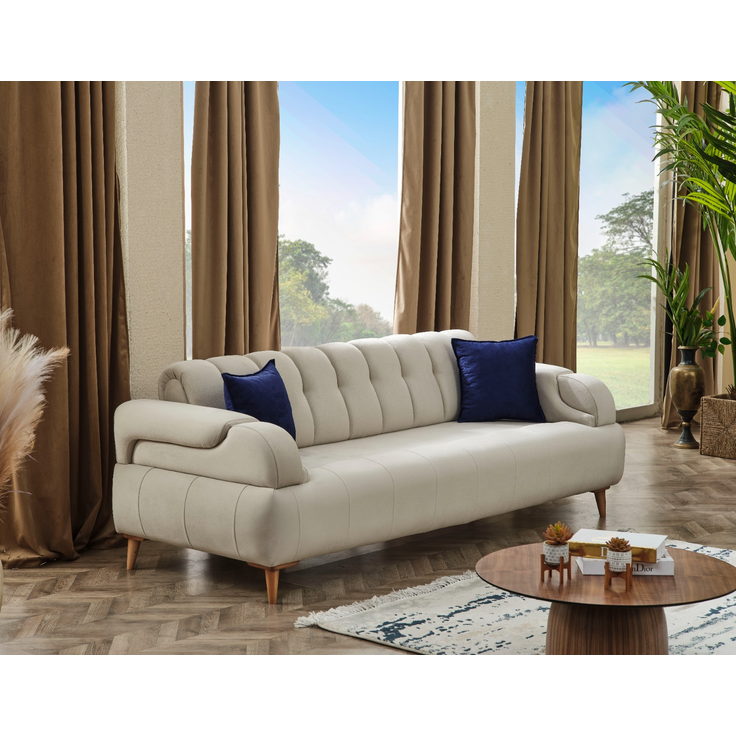 Sitzgruppe/Sofa Set - Wohnzimmergarnitur "Aluna" 3+3+1+1-Beige/Blau – Bild 3
