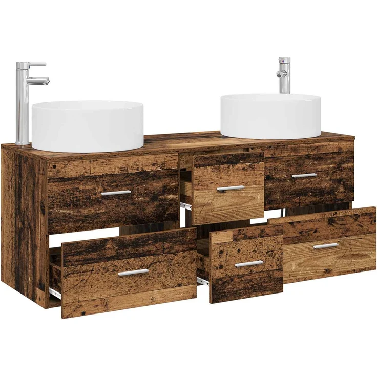 vidaXL Badezimmerschrank-Set 3 stk. Altholz 129 x 44,5 x 80 cm 3405961 – Bild 3