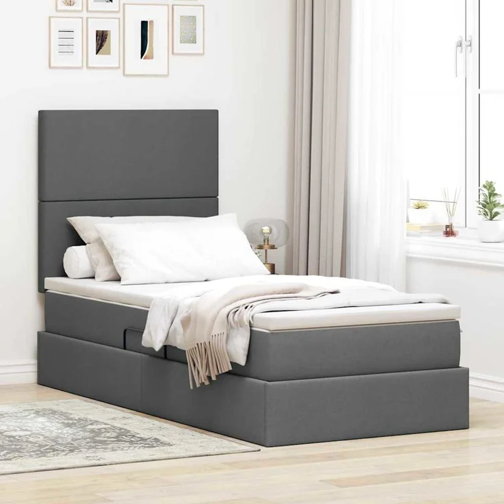 vidaXL LED-Speicherbett mit Matratze Dunkelgrau 100 x 200 cm Stoff 3372334 – Bild 1