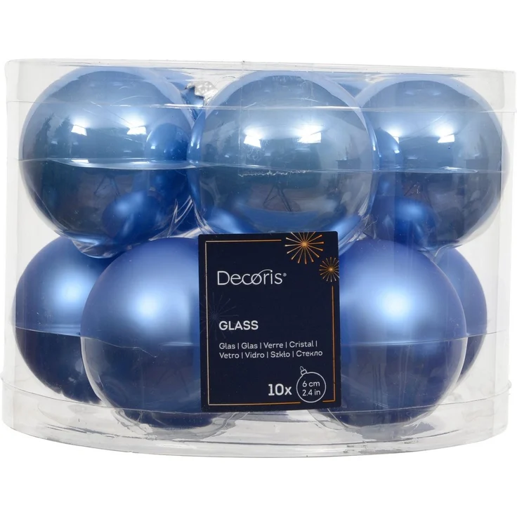 Kaemingk Weihnachtsbaumkugel, Weihnachtskugeln Glas 6cm x 10 Stück - Himmelblau