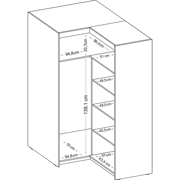 AX LIVING Schrank Modern Eckschrank weiß Storicos 97,8 x190,5 x97,8cm – Bild 7