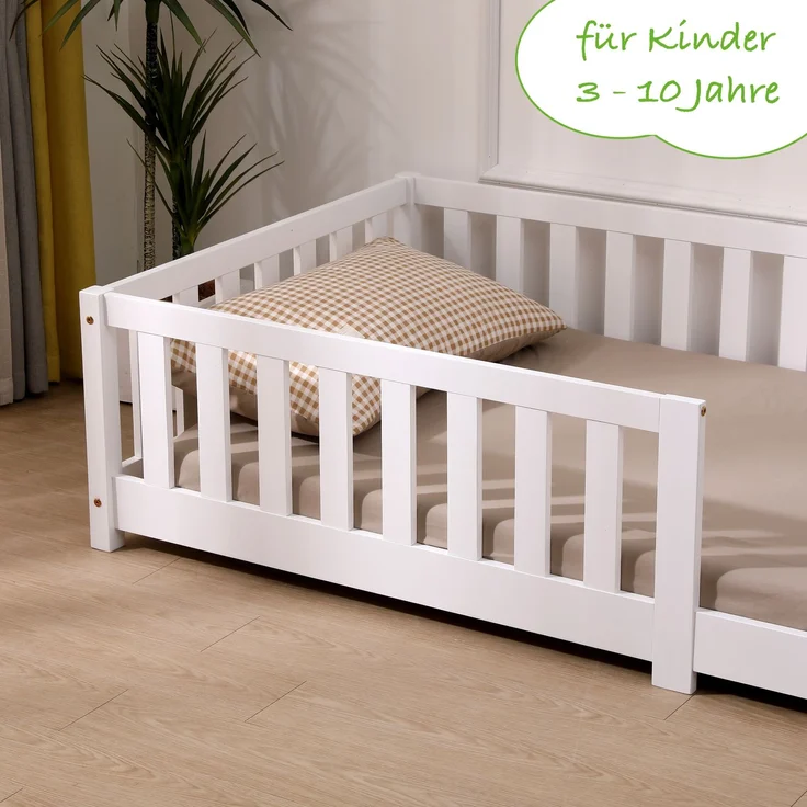 ecoMI Kinderbett mit Rausfallschutz und Lattenrost, Kiefernholz weiß, 90x200 cm – Bild 5