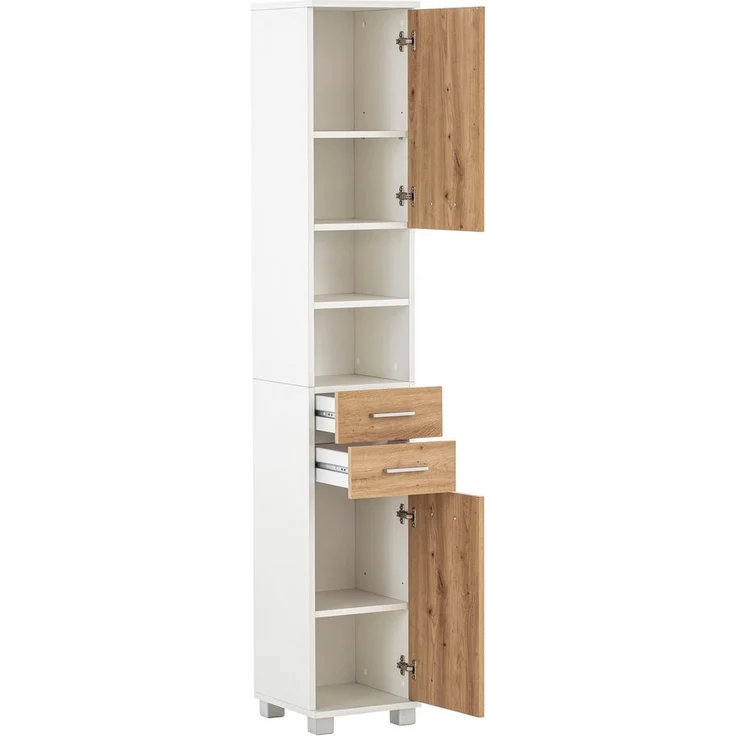 Schildmeyer Hochschrank Palermo, Holzwerkstoff, Mattweiß/Artisan Eiche Dekor, 30,3 x 23,6 x 180,9 cm (B/T/H) – Bild 2