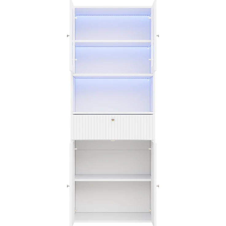 ZUBALIYA LED Glasvitrine, Bücherschrank, Büroschrank mit RGB LED Lichtleisten, Figurenvitrine, Stauraumschrank, Büromöbel, mit Schubladen, Sammlervitrine, Hochschrank, LED Beleuchtung, Weiß, 70 x 35 x 180 cm – Bild 11