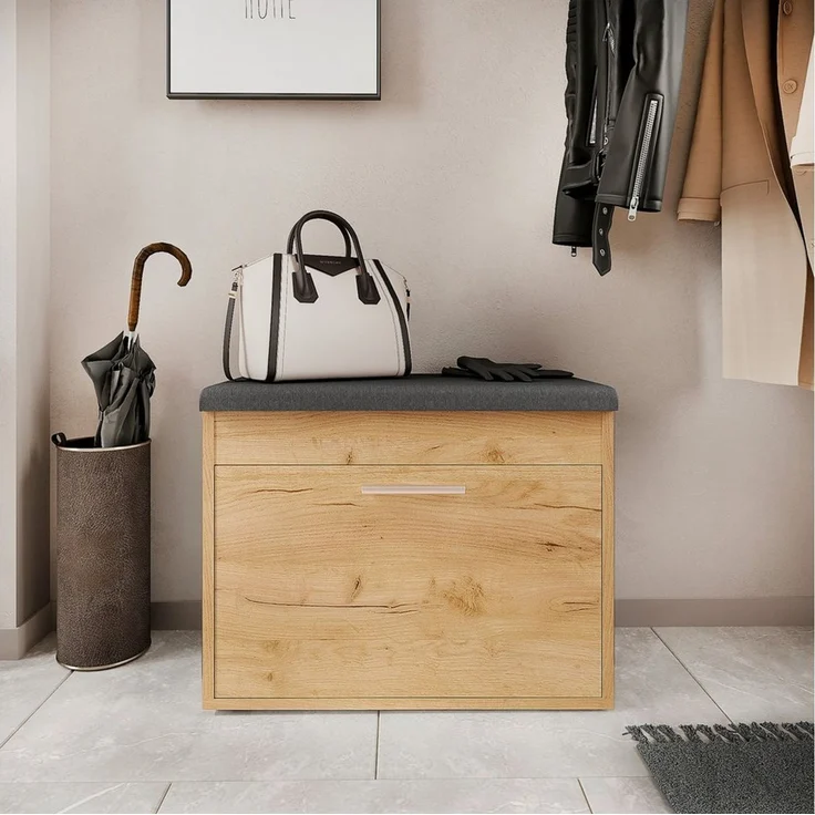KOMTO Schuhregal Schuhbank mit Sitzfläche und Klappe – Bild 2